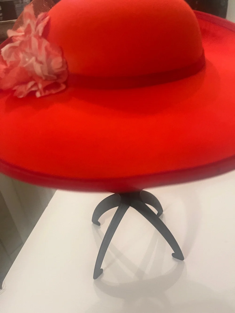 Elegant Red Wide Brim Church Hat Kentucky Derby Wedding Tea Party Floral OS